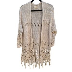 Hollister‎ Boho Crochet Fringe Open Oversized Cardigan Sweater Beachy Coastal M